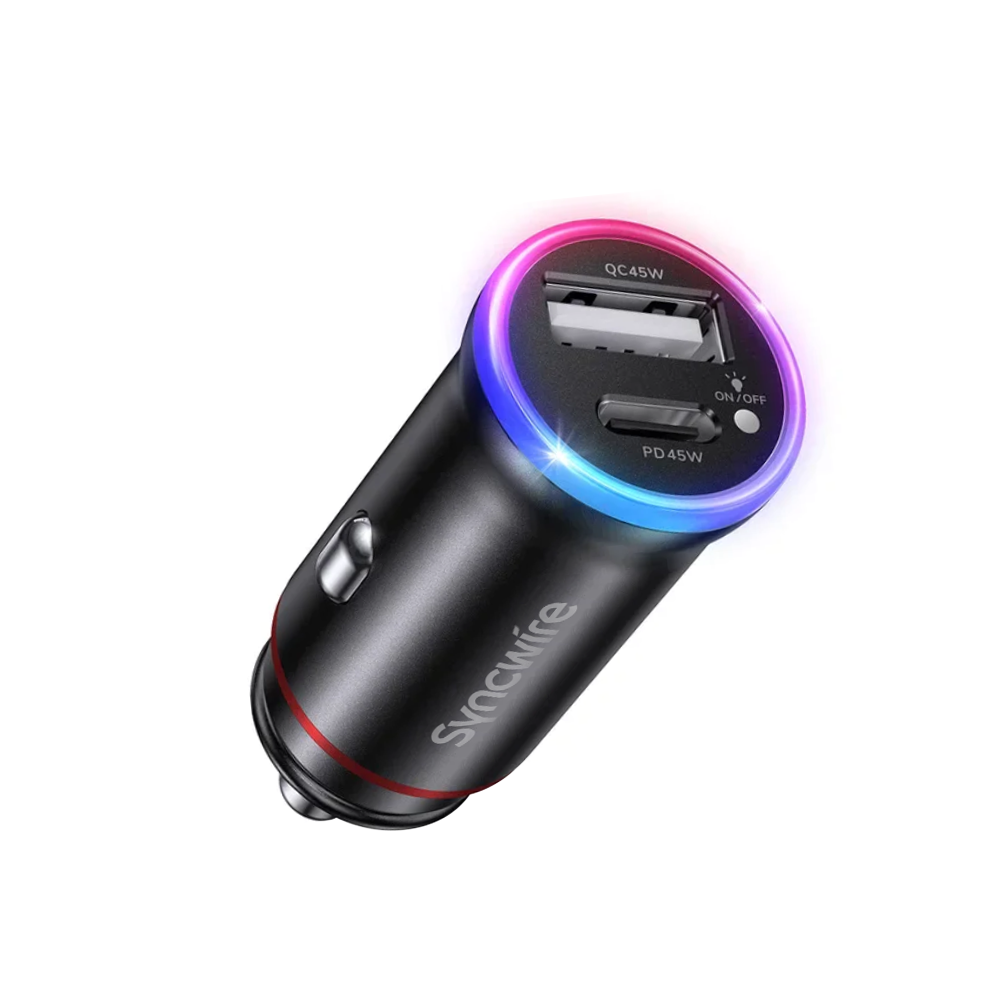 Caricabatterie da auto veloce a doppia USB-C 45W con illuminazione RGB